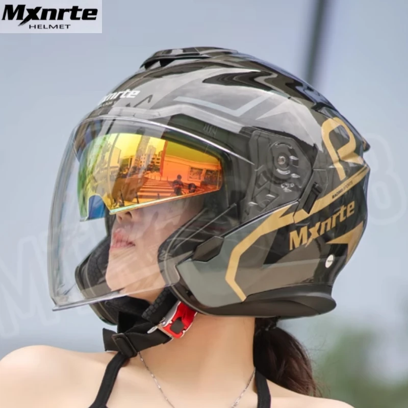 

Mxnrte Protective Helmet Safety Helmet Motorcycle Open Face Helmets Retro 3/4 Helmets Cruise Casco Casque Moto Men Women