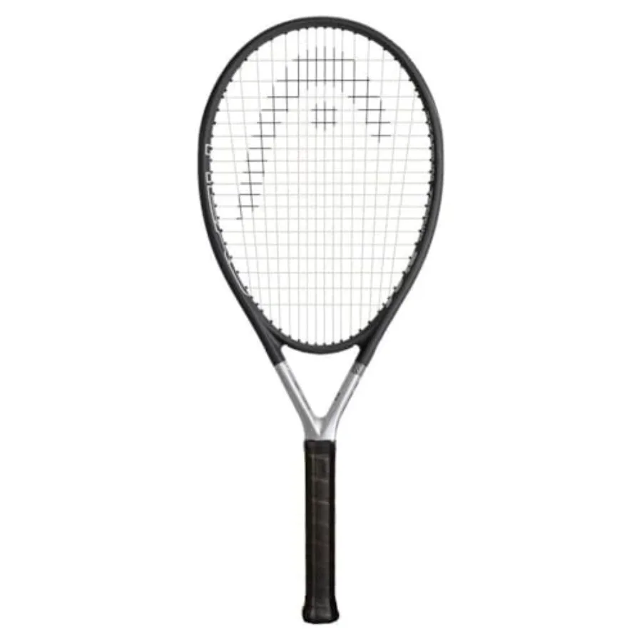 

Tennis racket for competitive play graphite composite black with red accents pre-strung with heavy balance for power and contro