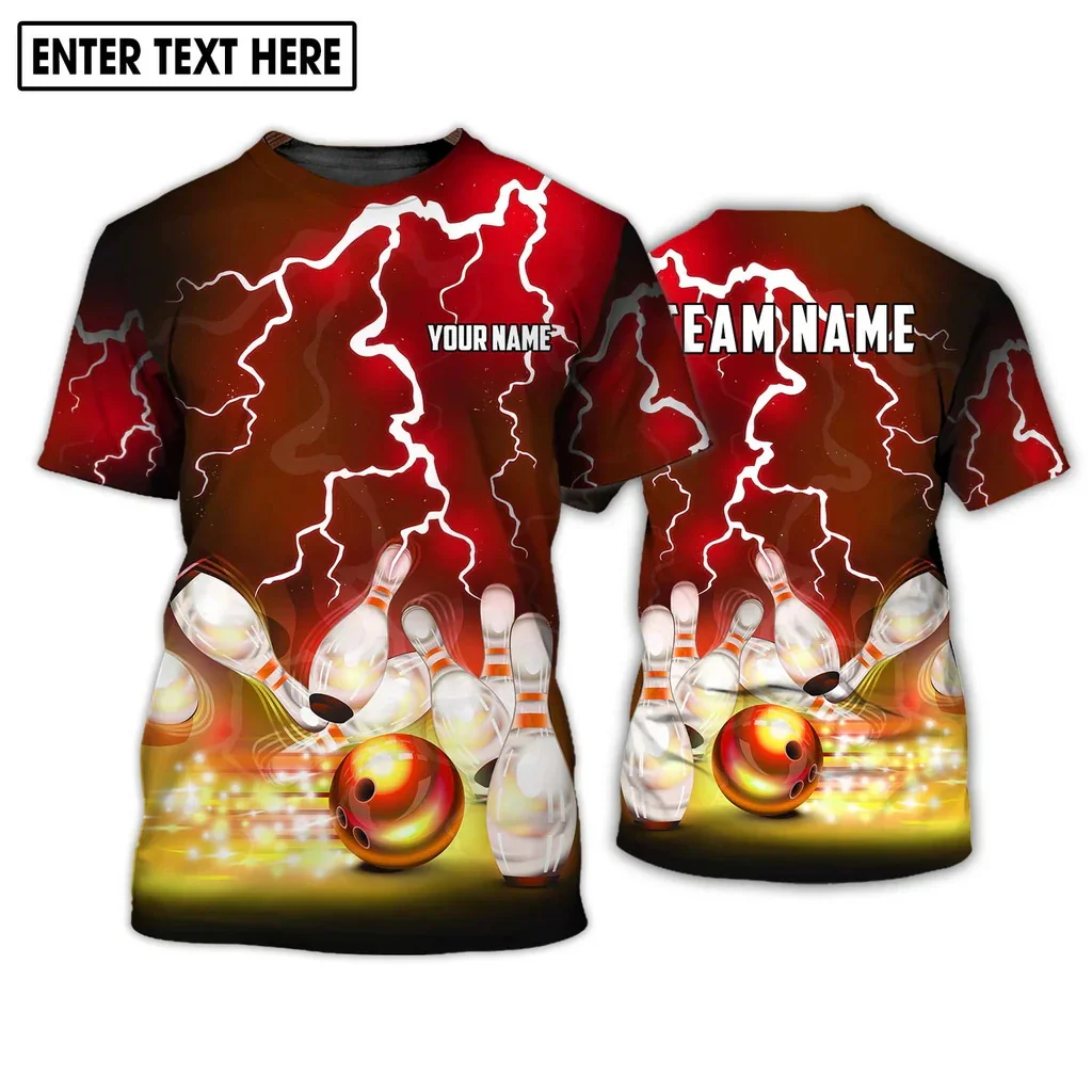 Bowling And Pins Golden Thunder Customized Name 3D Printed Mens Fashion T-shirt Summer Unisex Casual short sleeves t shirt DW266