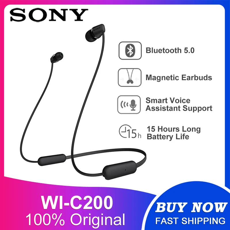 Original SONY WI-C200 Wireless In-ear Stereo Earphones Bluetooth 5.0 Sport Earbuds Magnetic Headset Handsfree with Mic