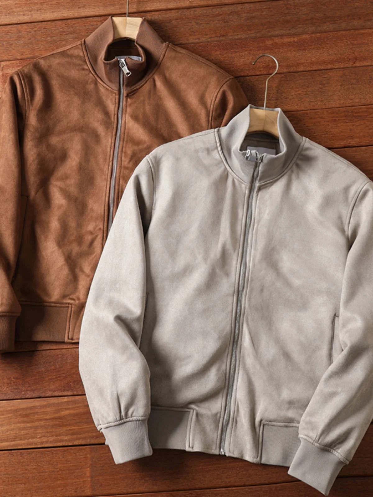 

Ultra-Soft Elastic Suede Spring Men's Stand Collar Flight Jaet Casual Outerwear Trendy Stand Fit Modern Sle Long Sve
