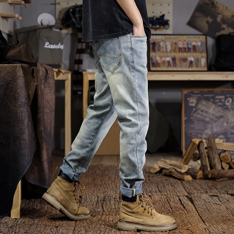 American style high street washed vintage men's jeans 2024 new summer loose fashion casual straight leg long pants