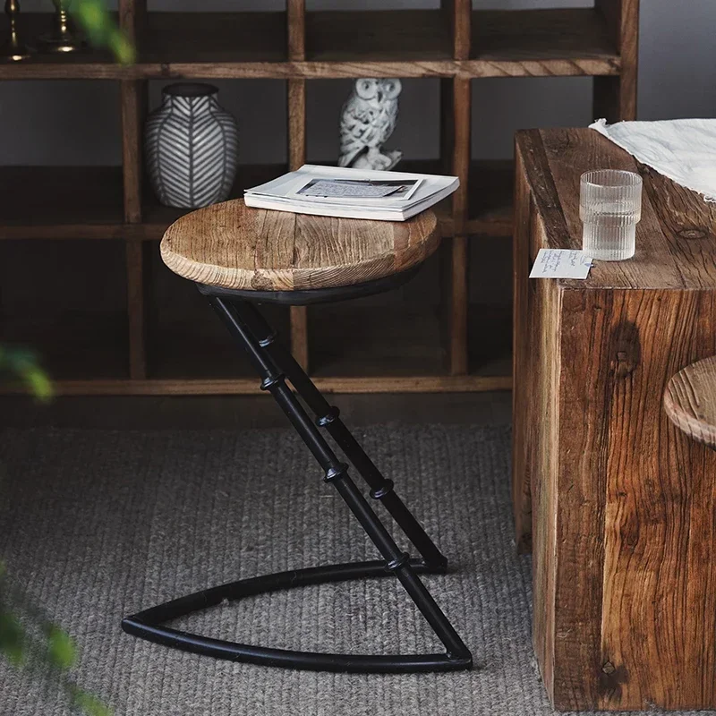 

Retro Low Stools Creative Shoe Change Bench Solid Wood Cushion Vanity Seat Metal Framed Counter Stool Modern Entryway Bench