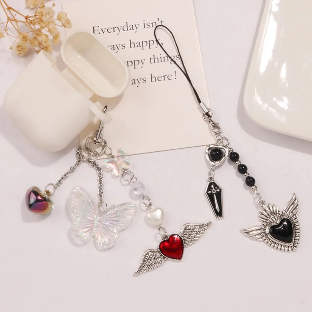 Butterfly Y2K Phone Chain Love Phone Charm Mobile Phone Strap Key Cord Gothic Style Mobile Keychain Lanyard Jewelry Gift
