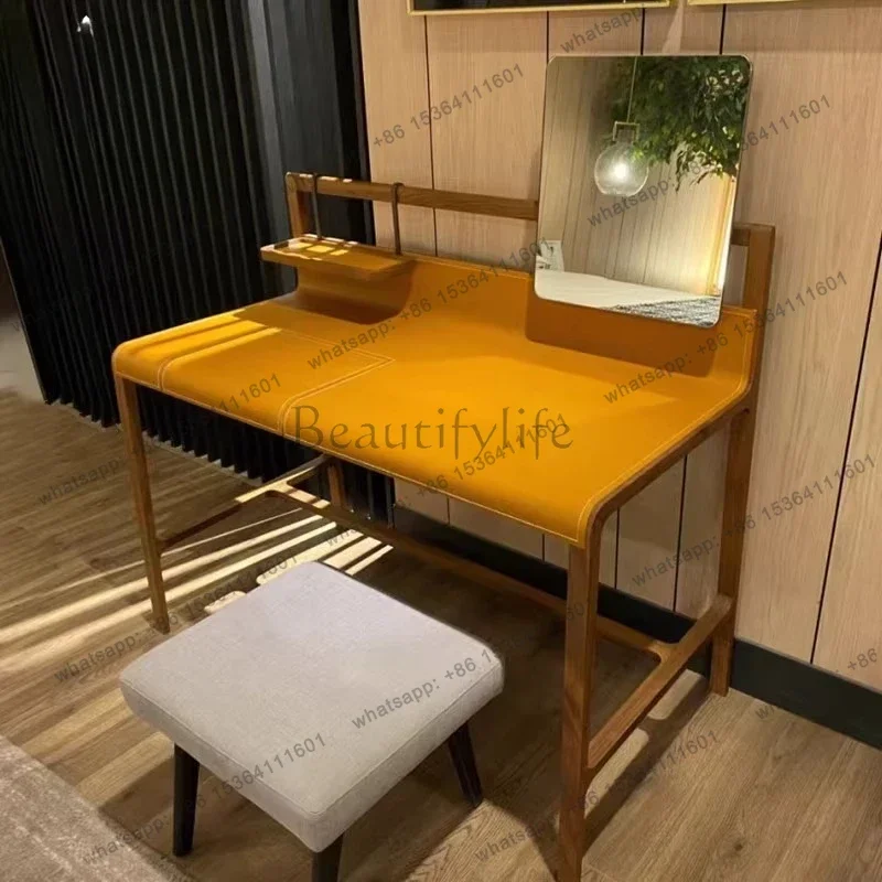 FG Storage European Vanity Table Glossy Lighting Mirror Drawers Vanity Table Seat White Meuble De Chambre Furniture For Home