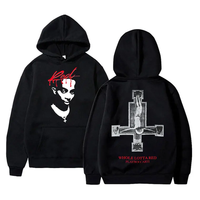 مغني الراب Playboi Carti كامل لوتا الأحمر مقنعين البلوز الرجال الهيب هوب خمر اضافية كبيرة البلوز الرجال مقنعين البلوز