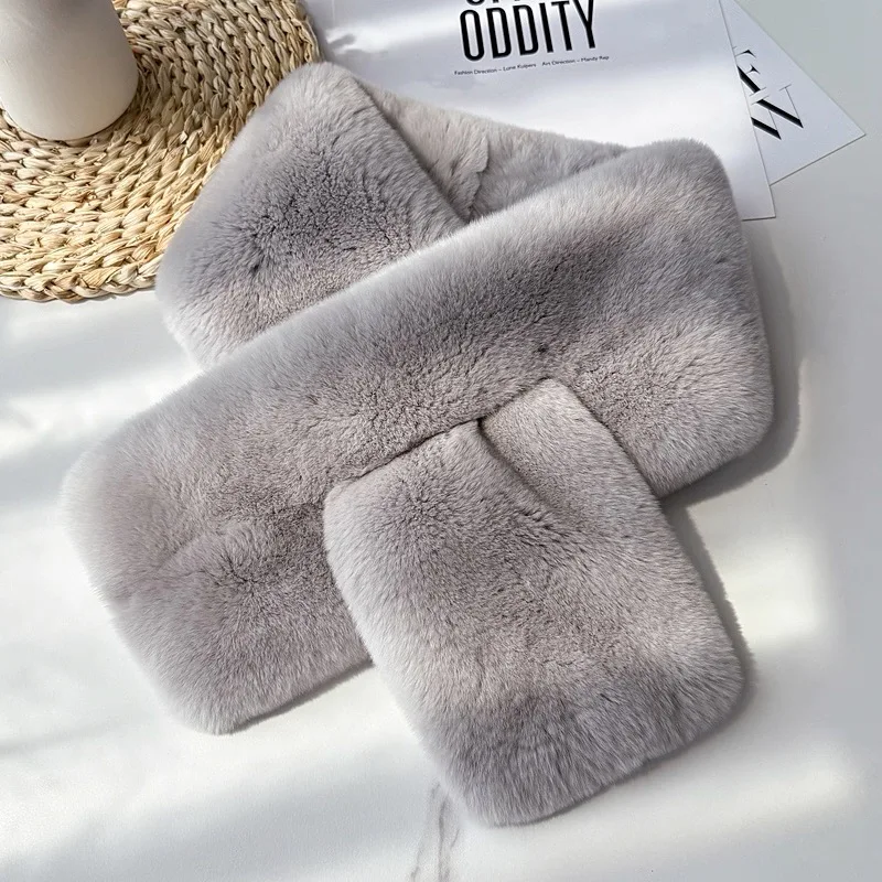 Customized Elegant Women Luxury Winter Design Double Sides Rex Rabbit Fur Scarf