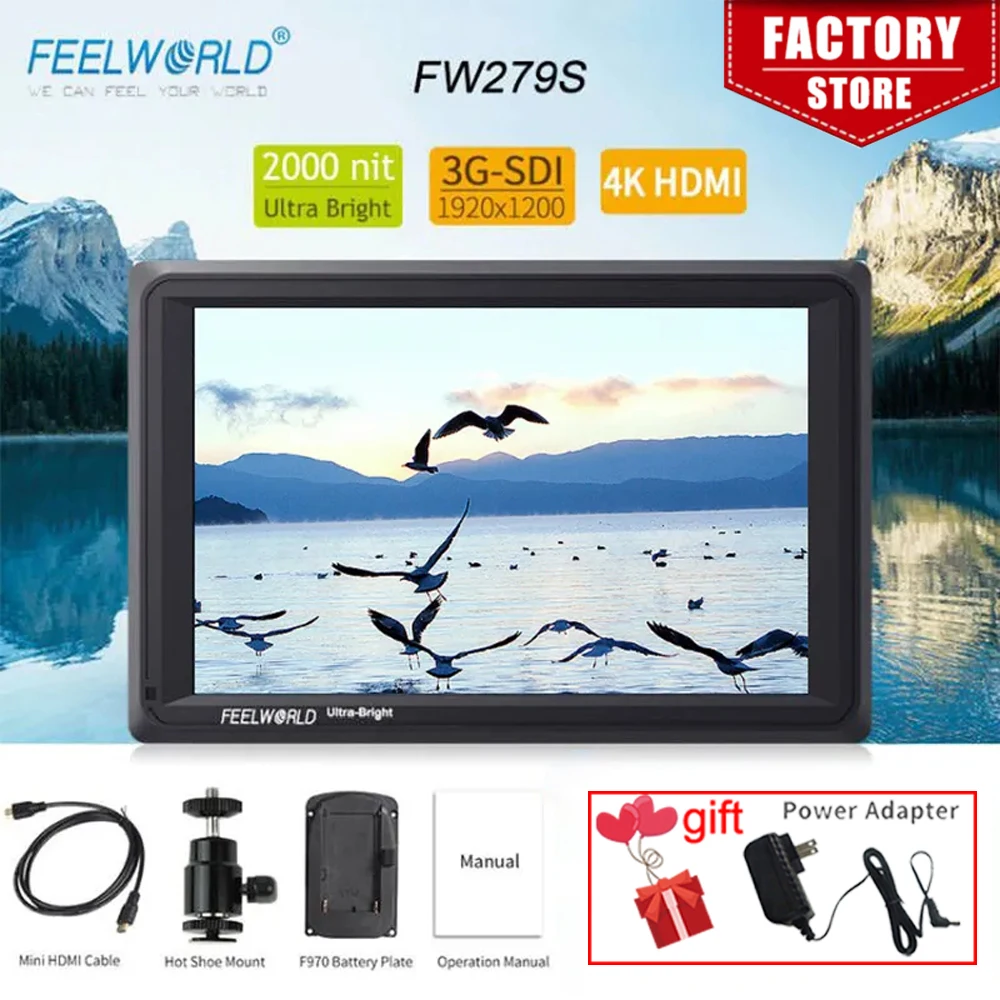 

FEELWORLD FW279S 4K HDMI-compatible 1920X1200 7 Inch 2200nit Ultra Bright Daylight Viewable 3G-SDI on Camera DSLR Field Monitor