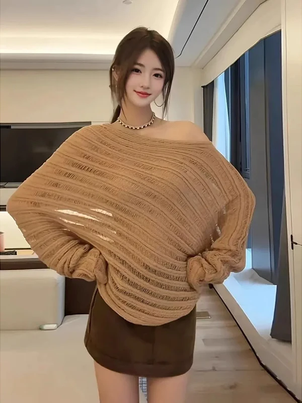 

plus Size Lazy Sle Hollow out Knitwear Women's Loose Batwing Sve Commute Versatile Top Comfortable Loose Fit Slimming Ef...