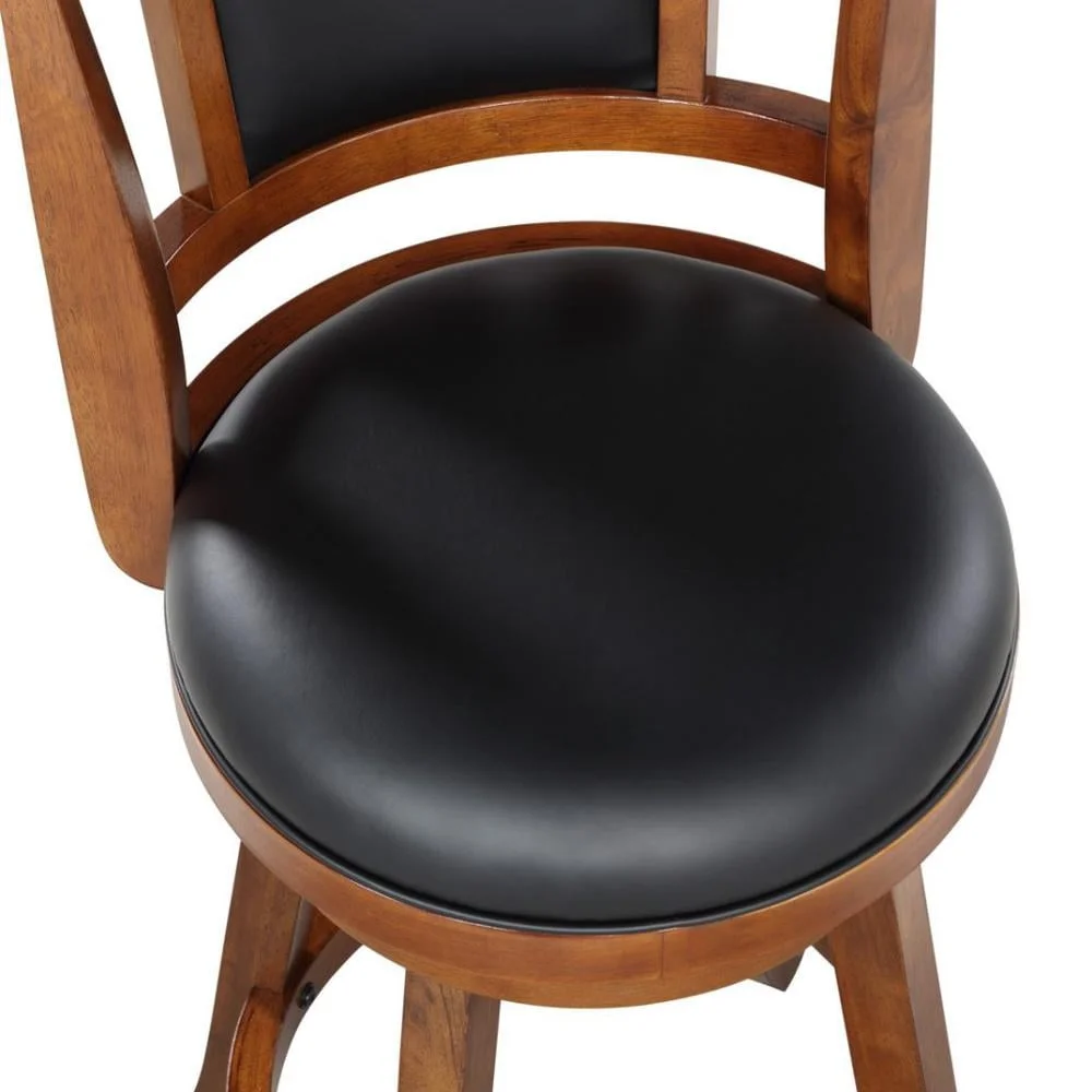 Counter Height Swivel Wood Bar Stool with Padded Seat and Back Cherry Finish Durable Footrest Kitchen Dining Room