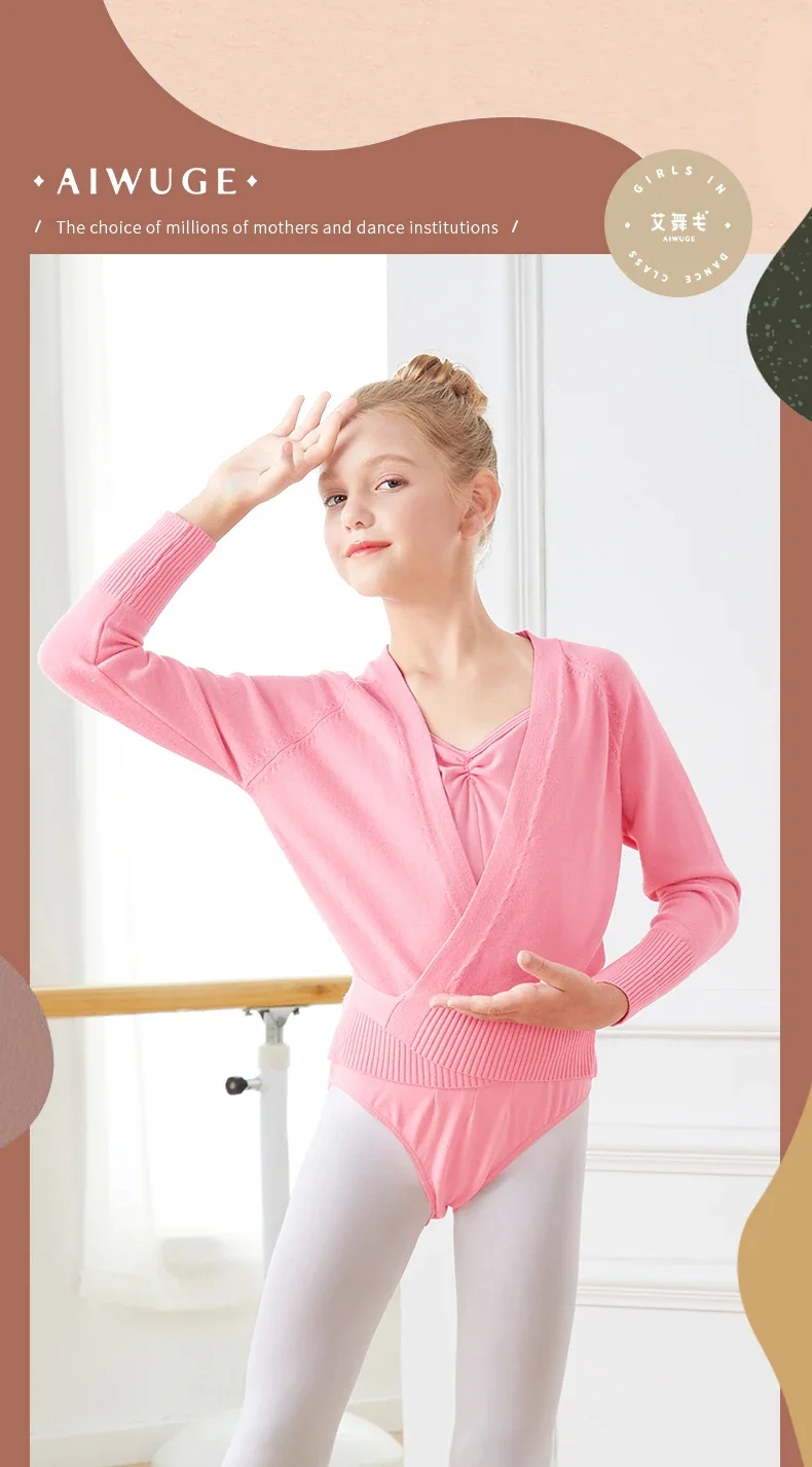 Mädchen Tanzpullover Langarm Strickjacke Tops, Kinder Ballett Übung Wickelschal, Winter Trainingsmantel für Mädchen – Detail 1