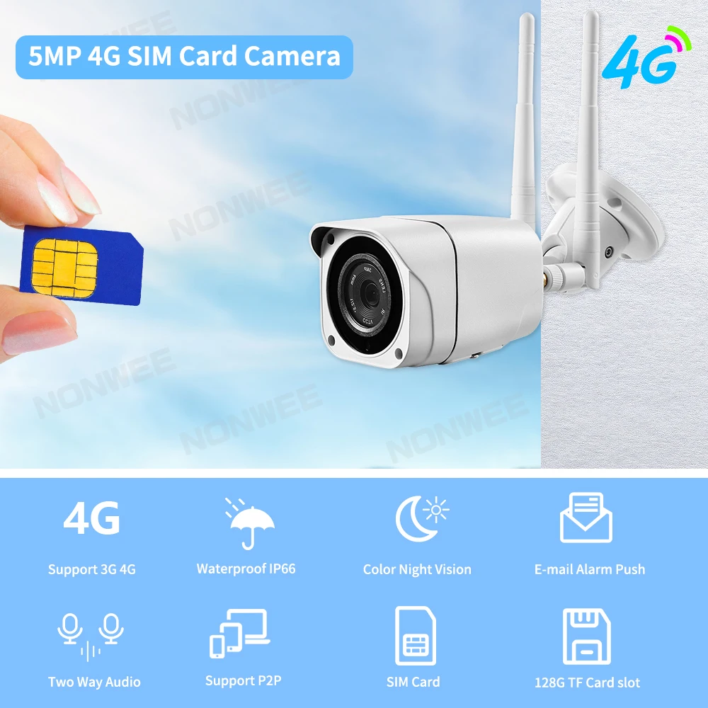 5MP Security Camera 4G SIM Card Outdoor Video Surveillance Protection With WIFI Videcam CCTV IP66 Camhi