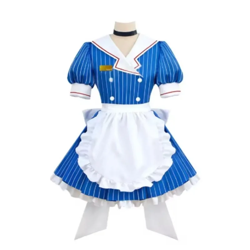 Blue Miku Cosplay Costumes Anime Mesmerizer Hatsune Uniform Striped Maid Dress Hat Apron Suit Halloween Christmas Carnival Party