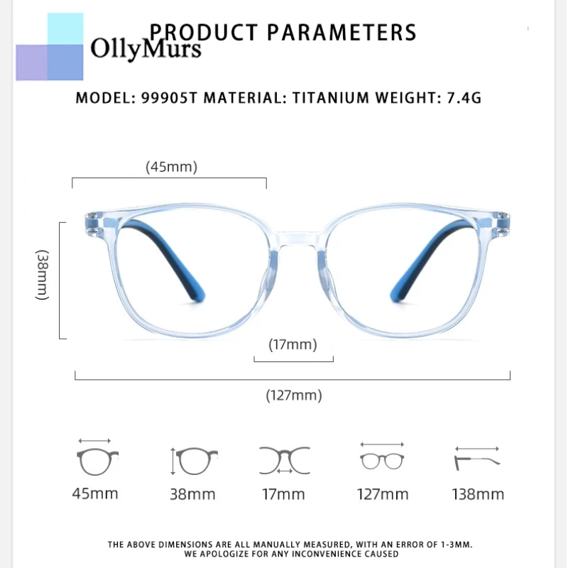 نظارات OLLYMURS خفيفة للغاية ومرنة TR90 من التيتانيوم النقي للأطفال إطار نظارات طبية مستدير كلاسيكي للأولاد والبنات