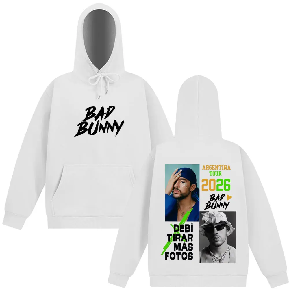 مغني الراب باد باني جولة الأرجنتين 2026 موضة الجرافيك هوديي الرجال الهيب هوب الشرير البلوز بأكمام طويلة ملابس رياضية غير رسمية ورجعية