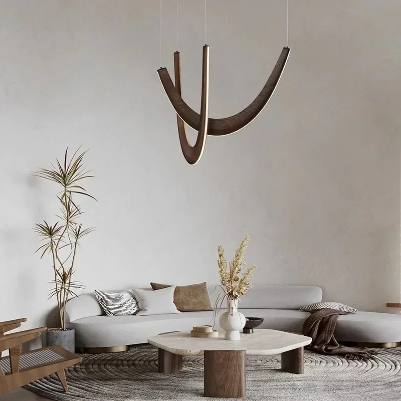 Nordic Double Cyclotron Led Pendant Lights Wooden for Living Dining Table Room Teahouse Lamp Design Home Decor Hanging Fixture