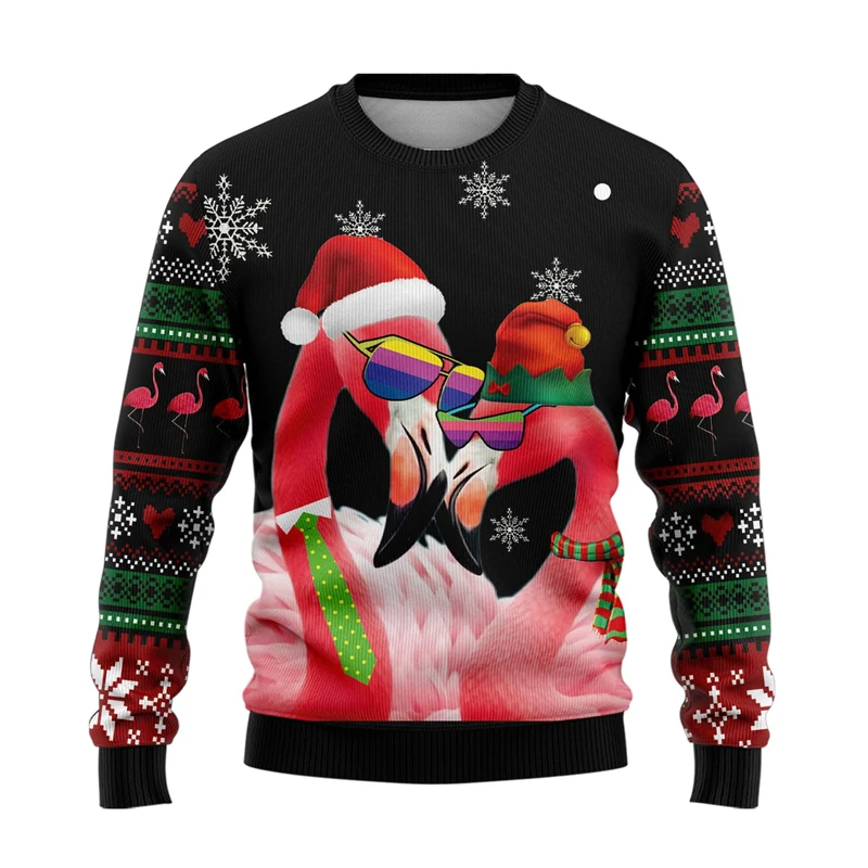 Fashion Flamingo Ugly Christmas Sweater Trend Casual Animals Sweatshirt For Men Clothing Loose Kids Streetwear Pullovers Tops