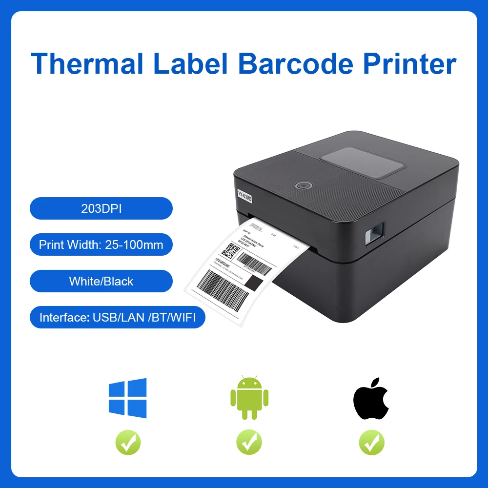 YHDAA 4 Inch Thermal Shipping Label Printer, Support Receipt Printing Waybill Printer 4x6, USB/WIFI/BT Connection Optional