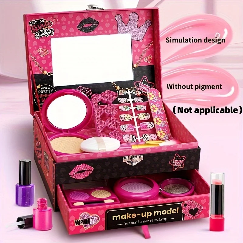 Gesimuleerde Kinder-Cosmetische Speelgoedset, Playhouse Meisje, Prinses Cadeau, Make-Up Doos, Sieraden, Handtas, Kerstcadeau