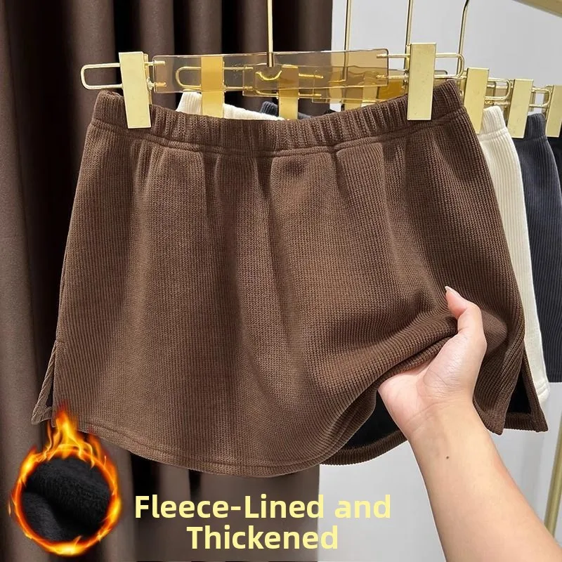 Thickened Corduroy Sweatshirt Half Skirt Women's High Waist A-Line Skirt Korean Style Commute Pure Color Winter Bottoming Sho...