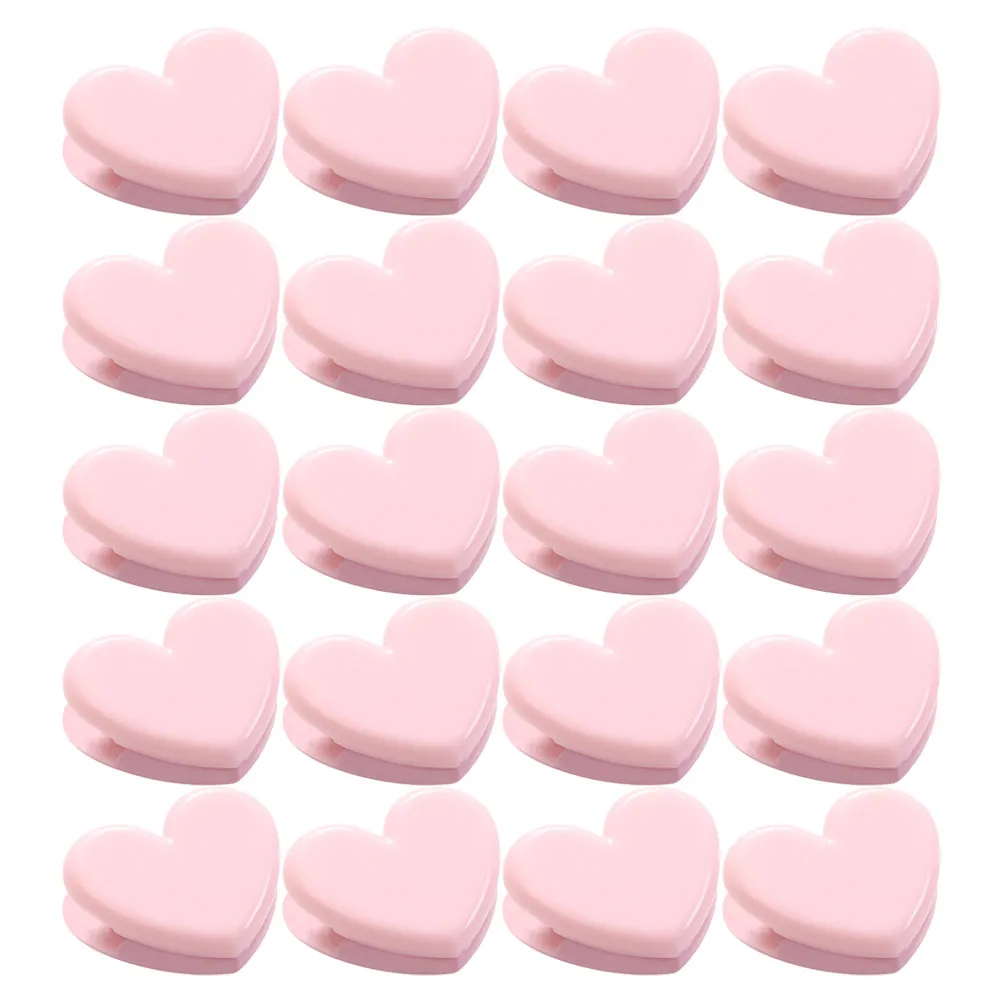 

20 Pcs Heart Shape Clips Pink Love Photo Pins Holder Pastel Sealing Office File Student Supplies Plastic Snack Bag Document