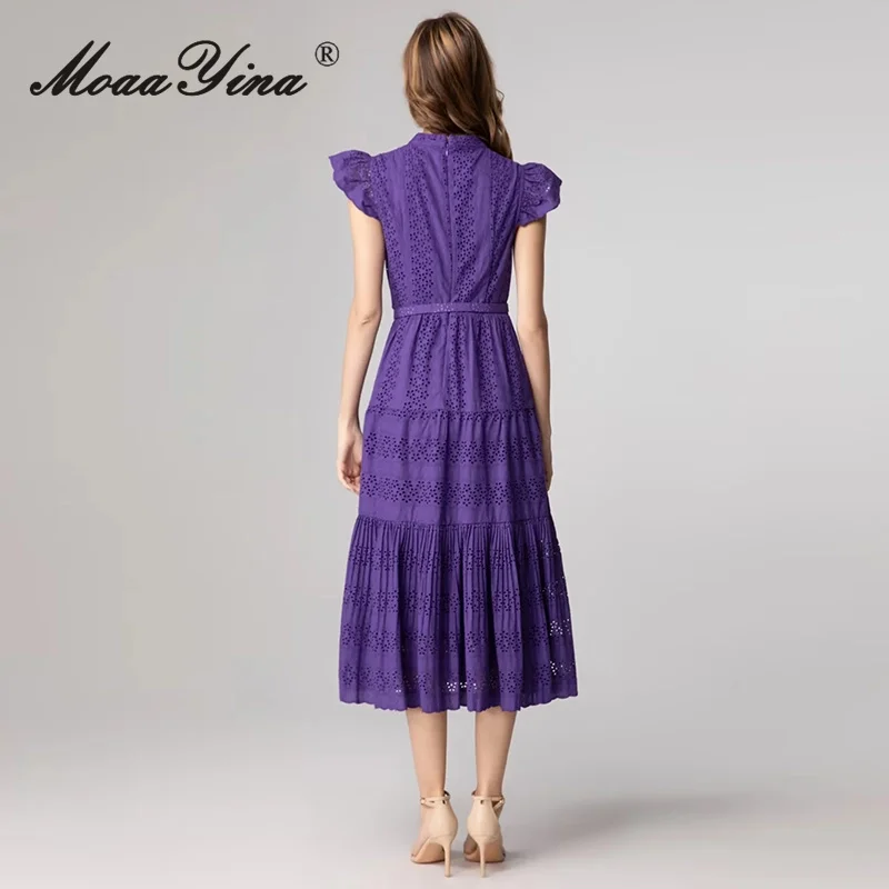 فستان نسائي عصري جديد لخريف 2025 من MoaaYina مع ياقة واقفة، برباط مجوف، مزاج، فستان متوسط الطول ﻿