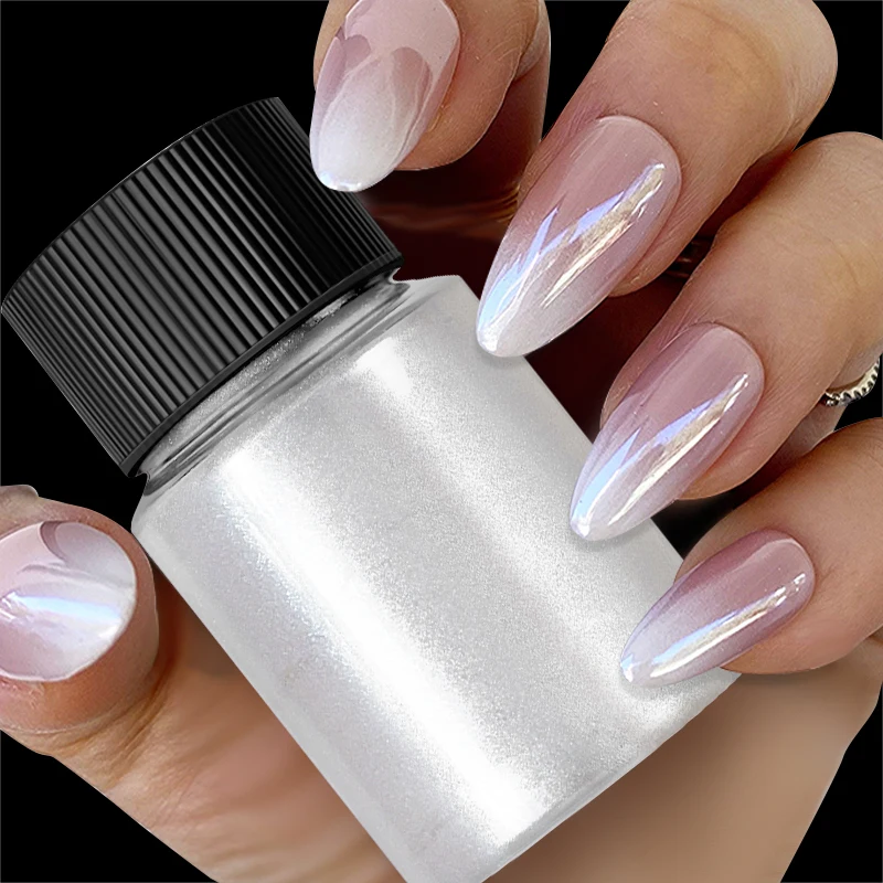 10g/Bottle Pearls White Nail Pigment Glitter Dipping Nail Powder mirror Rubbing Dust Chrome Dust UV Manicure Dip Powder