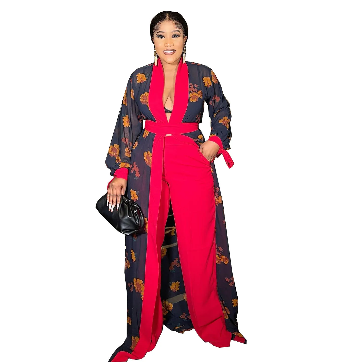 2 Piece Robes Set African Clothes Women Dress Pant Suits Set Fashion Floral Print Traditional Bazin Riche African Kanga Clothing