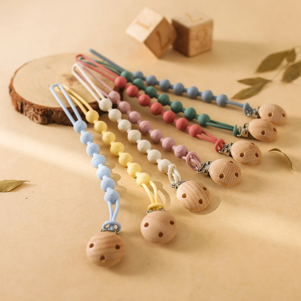 

Beech Wood Pacifier Clips Dummy Silicone Pacifier Holder Chain Newborn Soother Chains Nipple Holder For Babies Teething Baby Toy