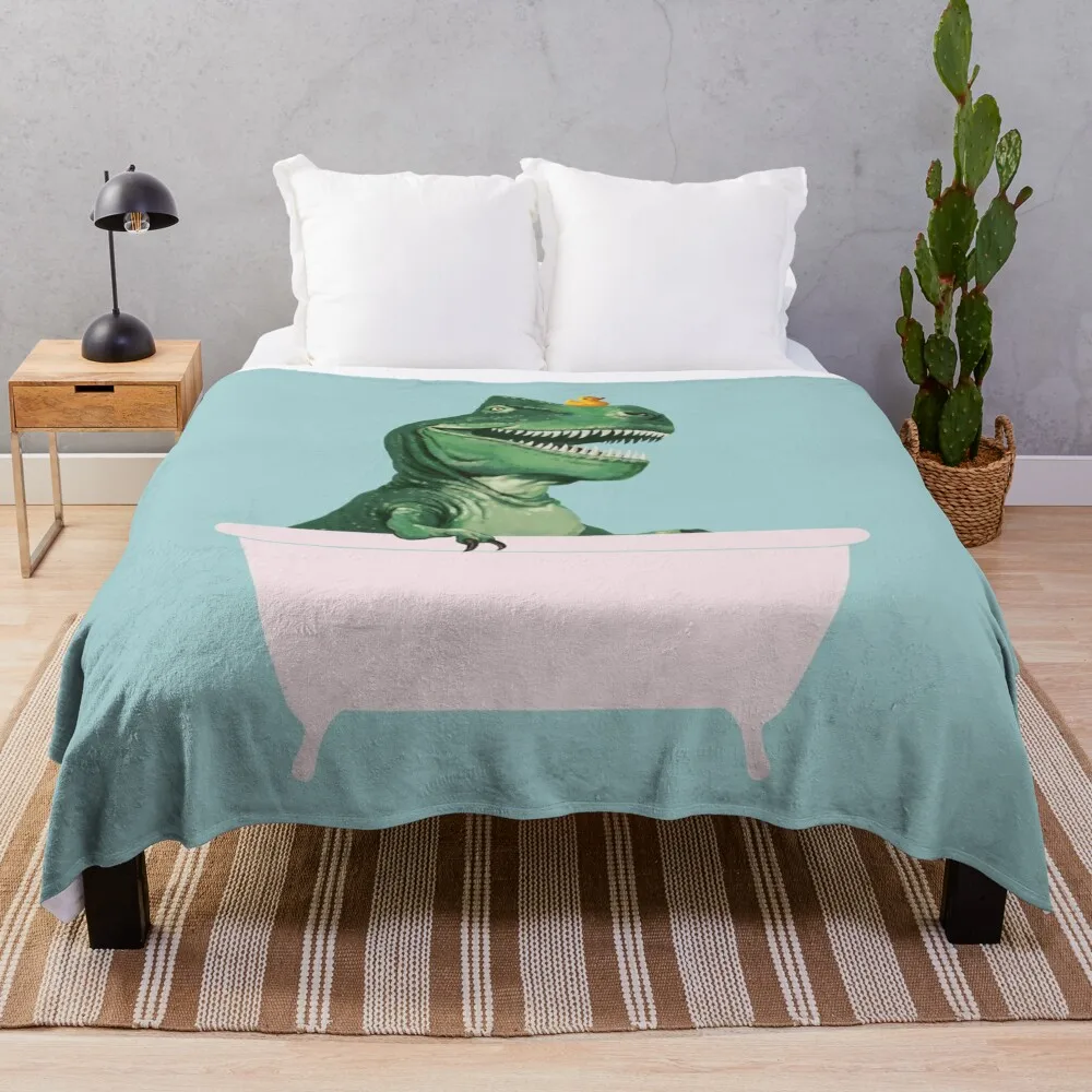 Playful T-Rex in Bathtub in Green Throw Blanket Designers for sofa manga Hairys Blankets