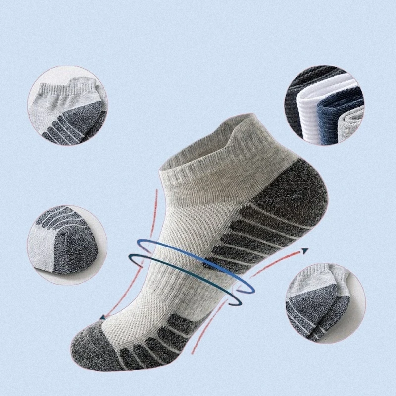 Chaussettes de course athlétiques coupe basse pour hommes et femmes, chaussettes de sport respirantes, chaussettes à onglets rembourrées pour baume, nouveau rinçage, 5 paires