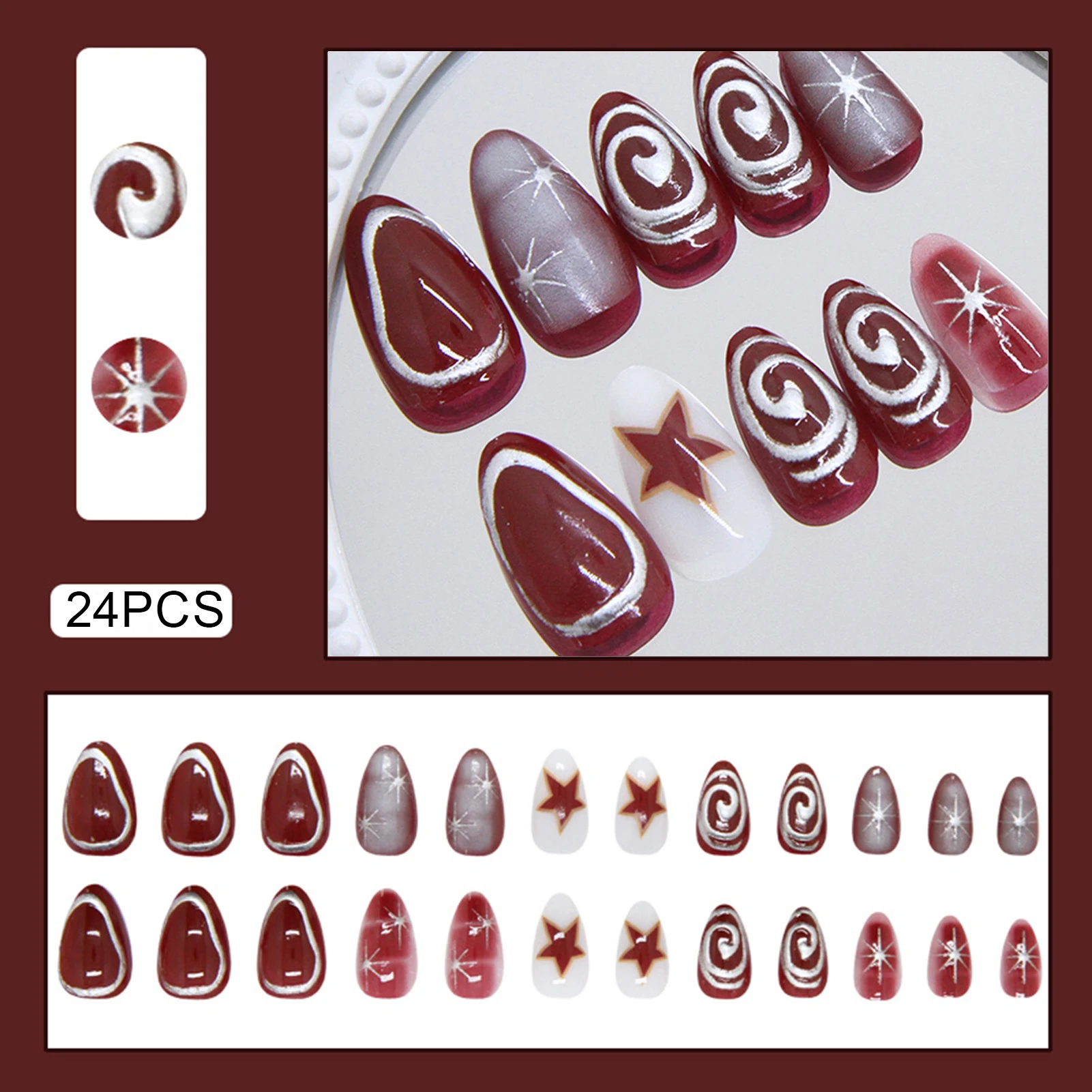 24 Stück bernsteinfarbene Rose-Kunstnägel zum Aufdrücken der Nägel mit Ölfarbe, Blumen-Designs, lange Mandel-elegante Sizzy-Herbst-Kunstnägel, tragbar