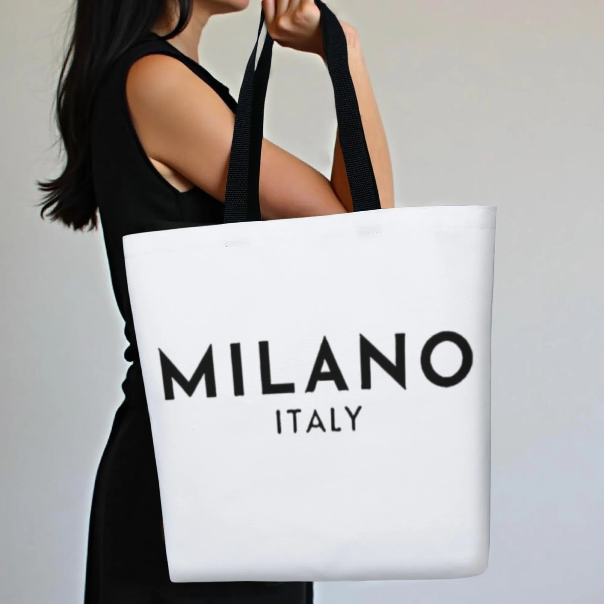 

MILANO ITALY City-Themed Canvas Tote Bag Minimalist Text Print Reusable Shoulder Bag Perfect Gift for Travel & Italian Lovers