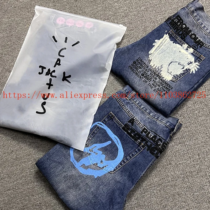 Cactus Jack Vintage Rinsing Jeans Pants Men Women 1:1 Best Quality Blue Heavy Embroidery Trousers