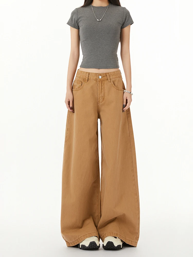 

American Retro Khaki Wide Leg Jeans Women Loose Straight Casual Full Length Pants Spring New Sle High Street Slimming Effect