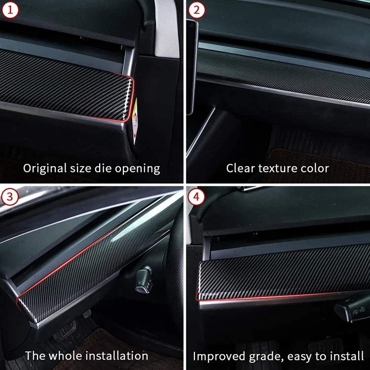 Für Tesla Model 3 Y 2019-2023 Armaturenbrett Türverkleidung Mittelkonsole Verkleidung Aufkleber ABS Abdeckung Carbonfaser Dekor Autozubehör – Detail 3