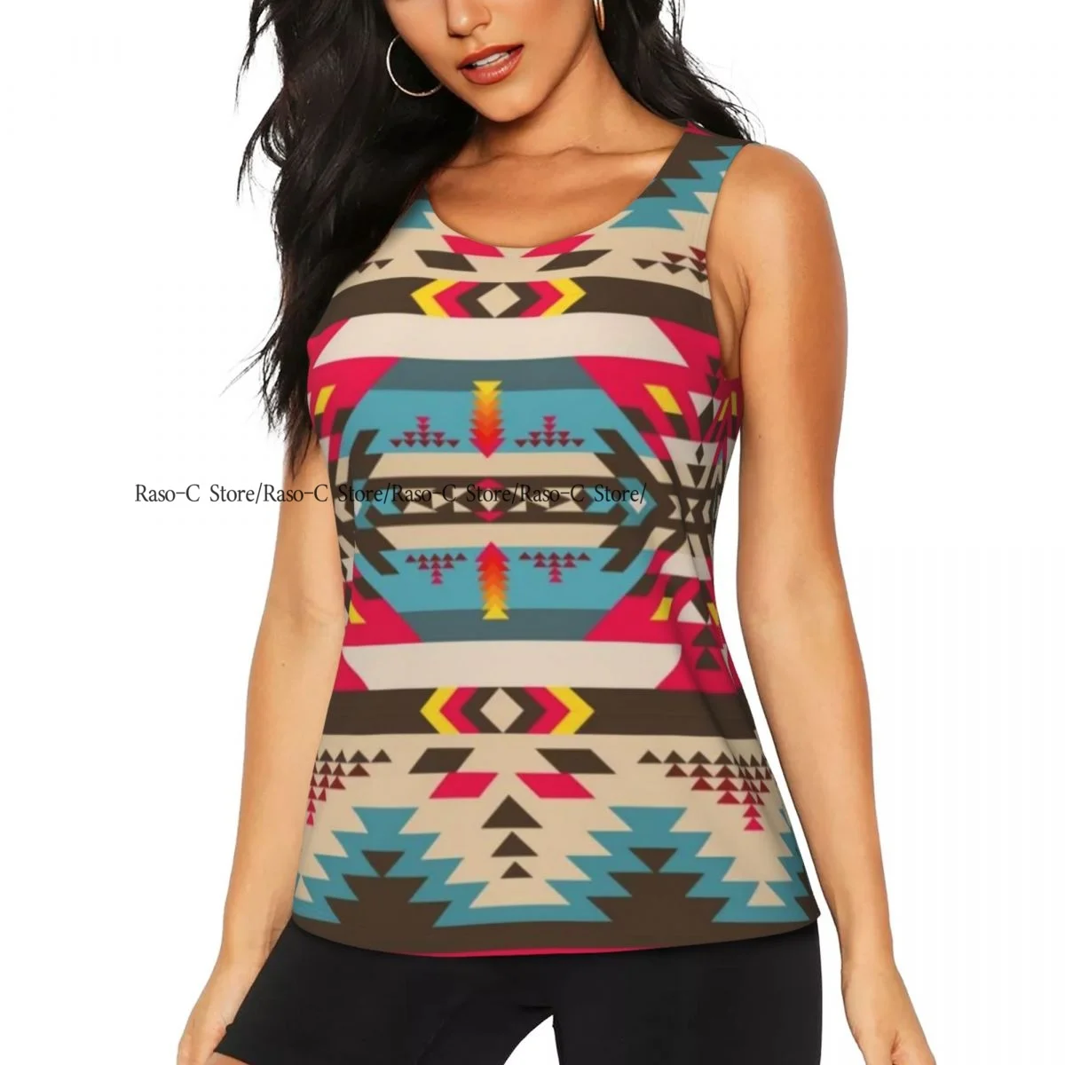 Women Fitness Sexy Yoga Vest Native Southwestern Geometric Pattern Gym Sports Top Tank Female