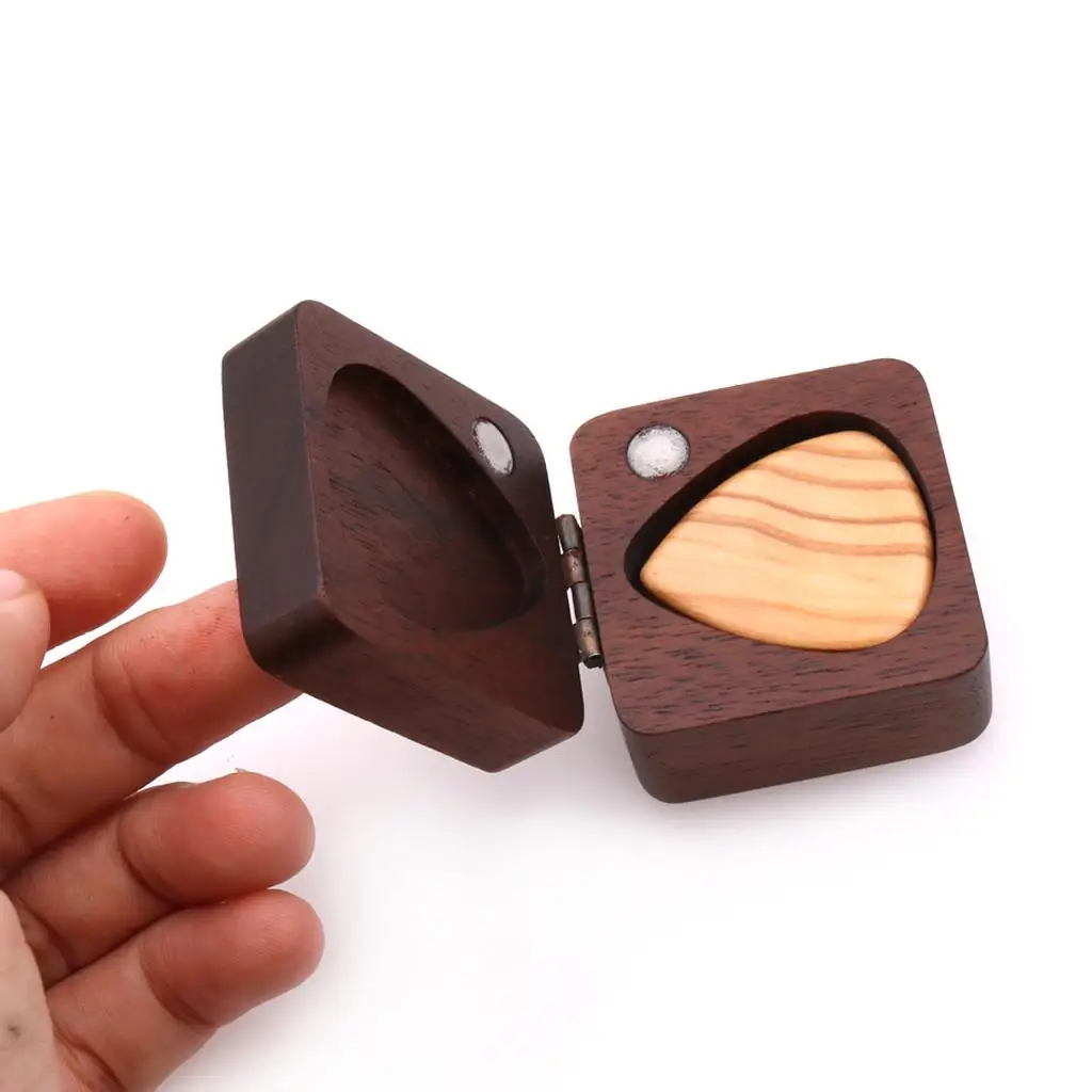 Walnut Guitar Pick Plectrum Storage Box Handmade Wooden Holder Personalized Gift for Music Lovers