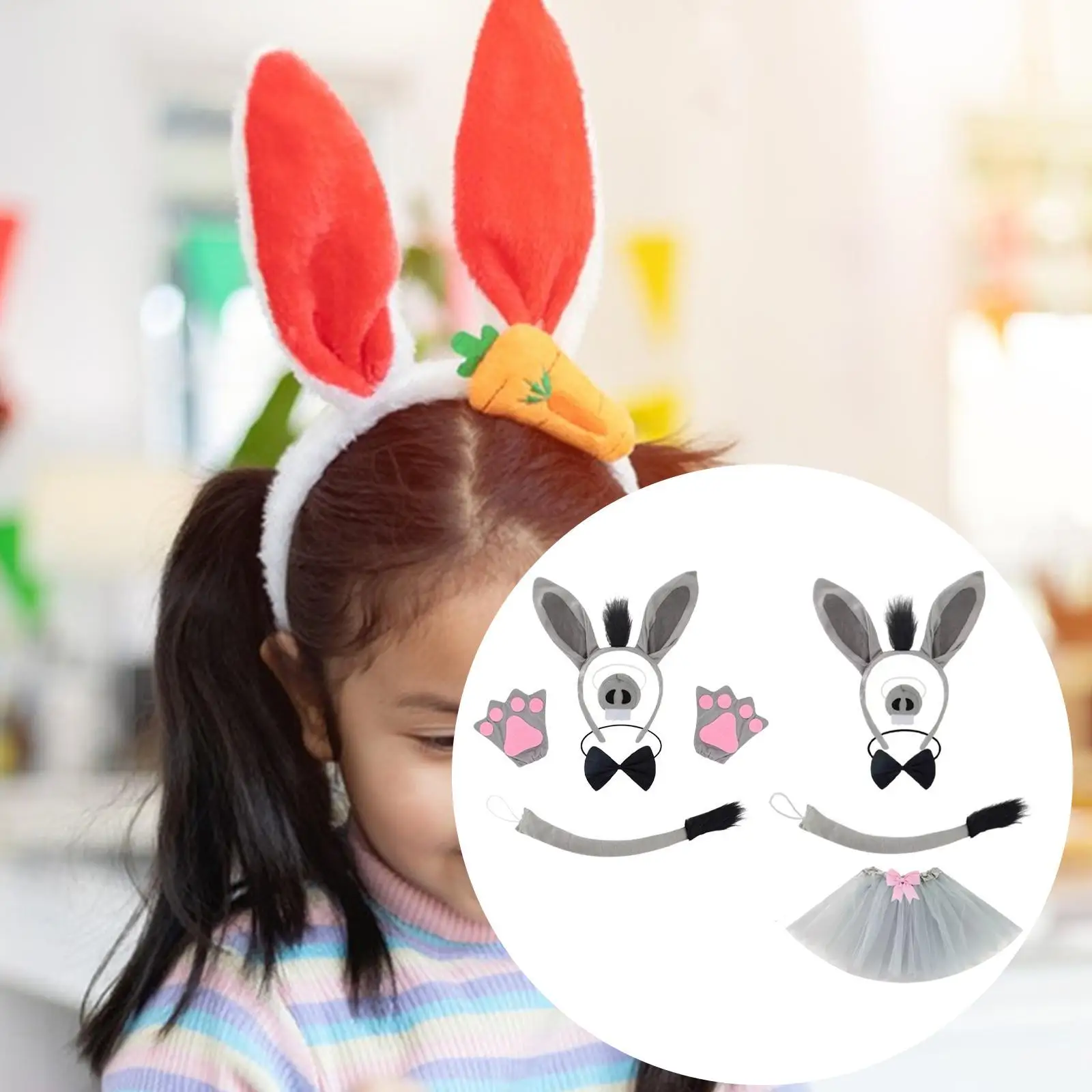 Conjunto de fantasia de burro moda orelhas bandana nariz e cauda para performance em palco