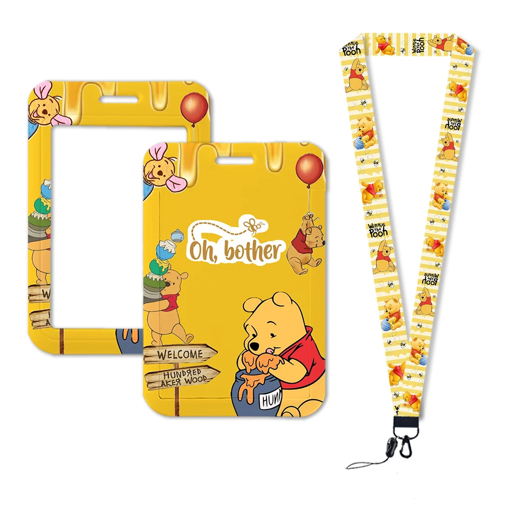 The pooh Bear Winnie School Student Cute Cartoon Card Holder Keychain Work Card Badge Holder Bus Card Gifts