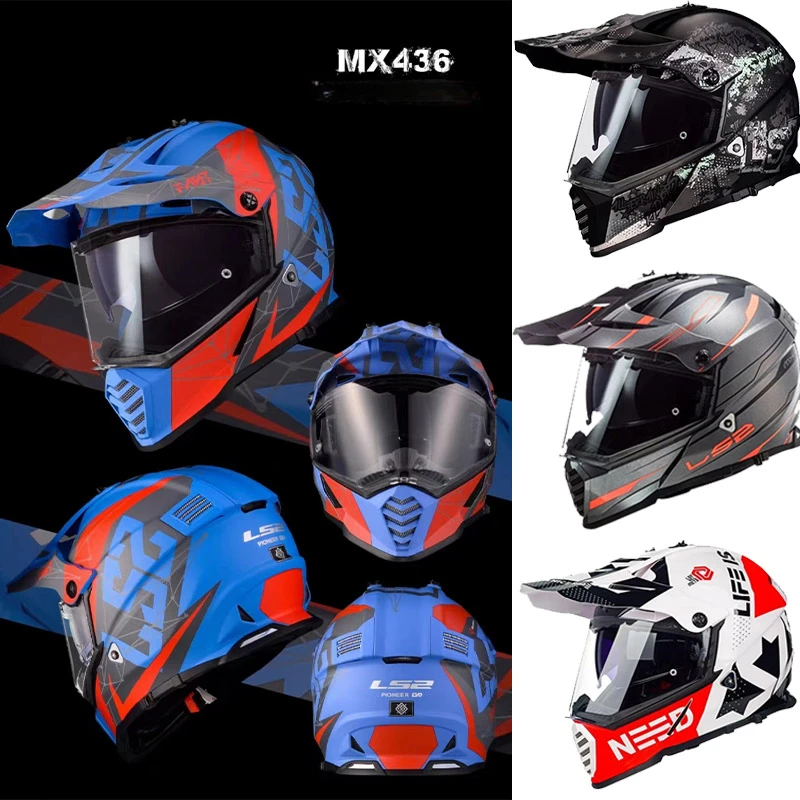 LS2 MX436 PIONEER EVO Motocross Helmet Double lens off-road Racing Dual Sports Motorcycle helmets Cascos para motos Casque Moto