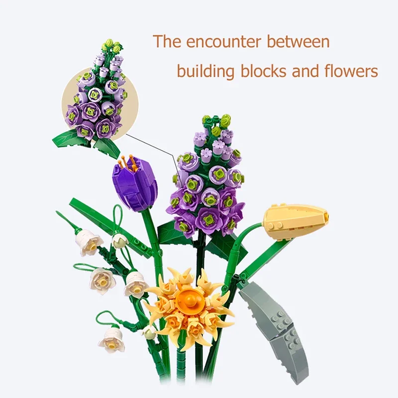 Creative Bouquet Mini Building Blocks DIY Bonsai Flower Arrangement Assembly Small Particle Ornaments Children\'s Toys Gifts