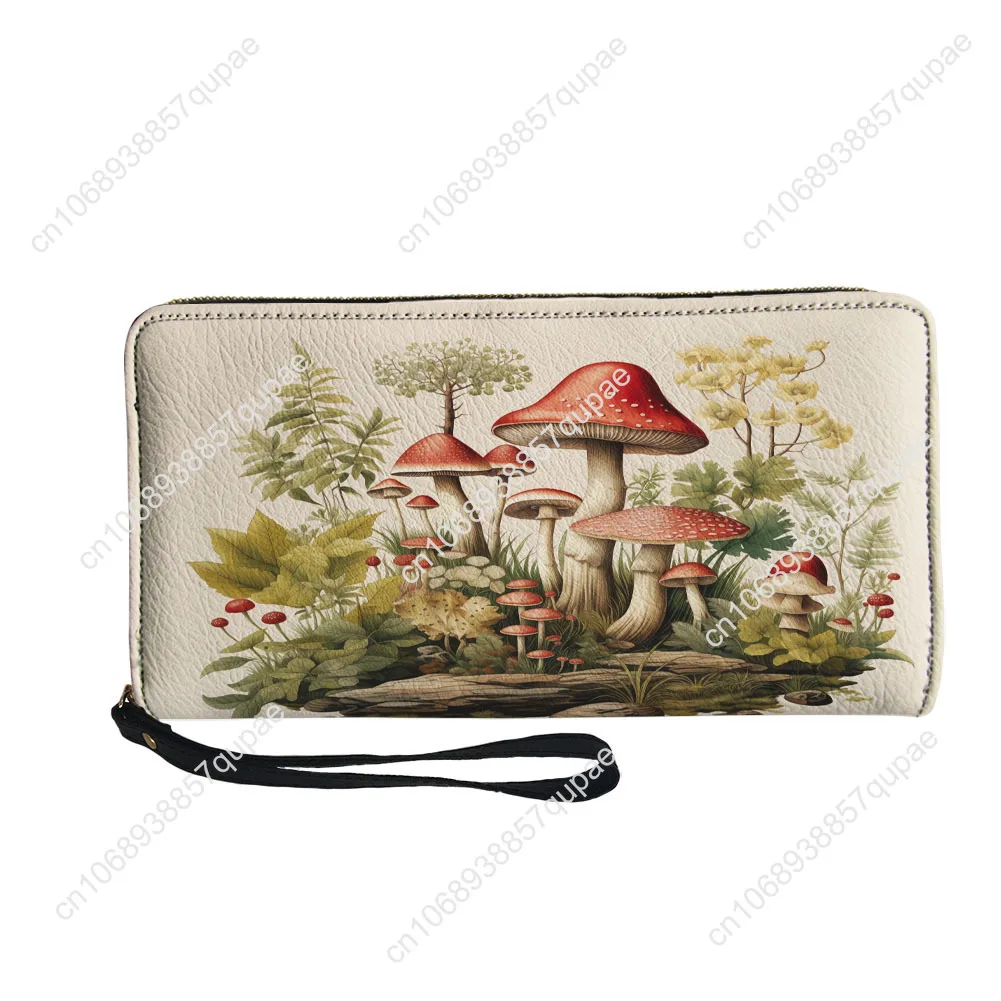 Cute Mushroom Print Custom Wallet Purse Mens Womens Teenagers Zipper Long Wallets Double Print  Portable Wallet Gift Bag