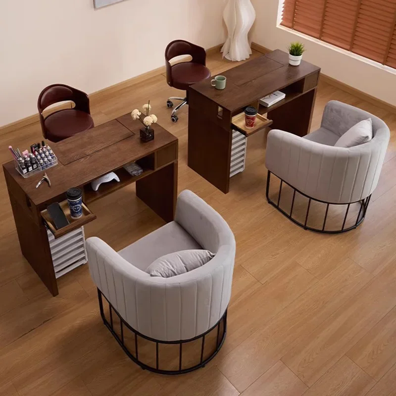French Professional Manicure Table Dust Collector Luxury Nordic Retro Nail Table Classic Trendy Mesa De Manicura Salon Furniture
