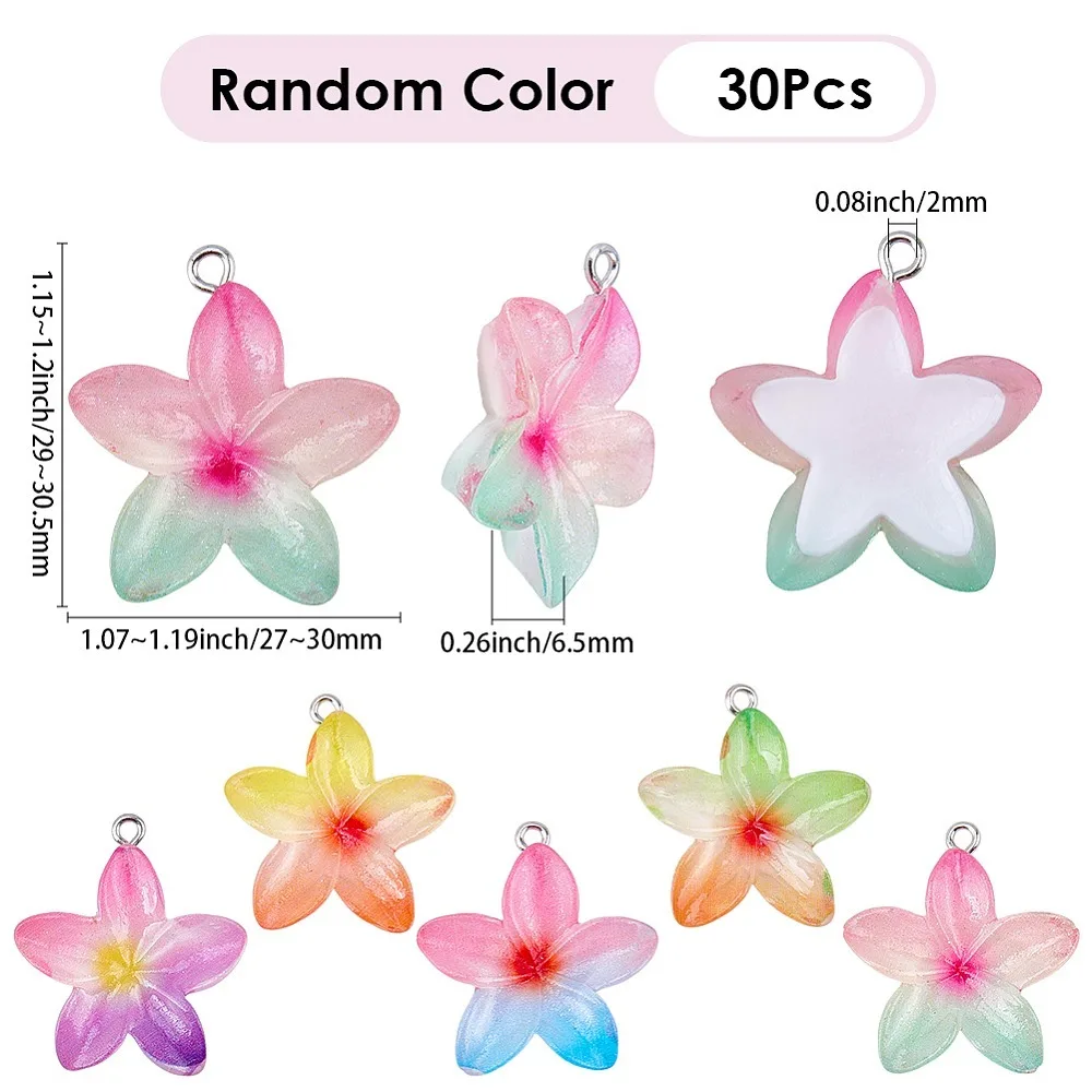 

30Pcs Resin Pendants Flower with Platinum Iron Loop Mixed Color 29~30.5x27~30x6.5mm Hole: 2mm