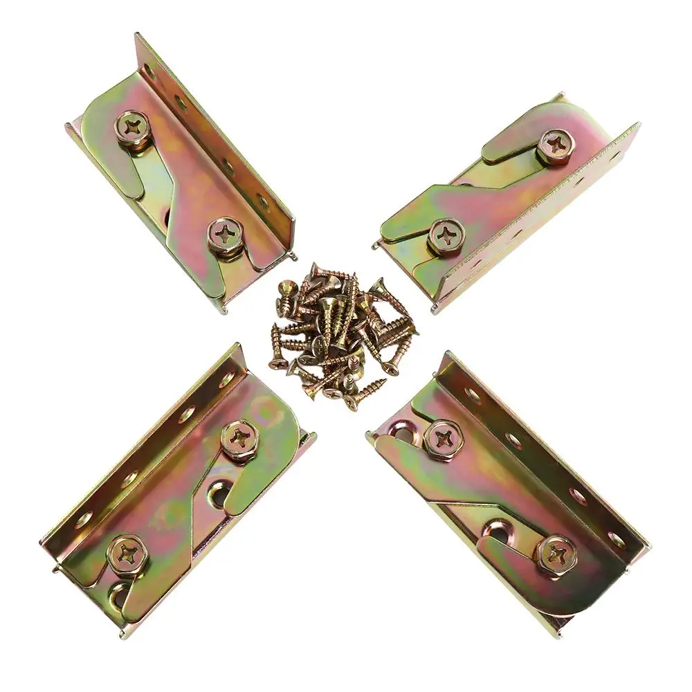 

4 Sets Heavy Duty Non-Mortise Bed Rail Brackets Footboards Hold Rust Proof Bed Rail Fittings Easy To Install with Screws