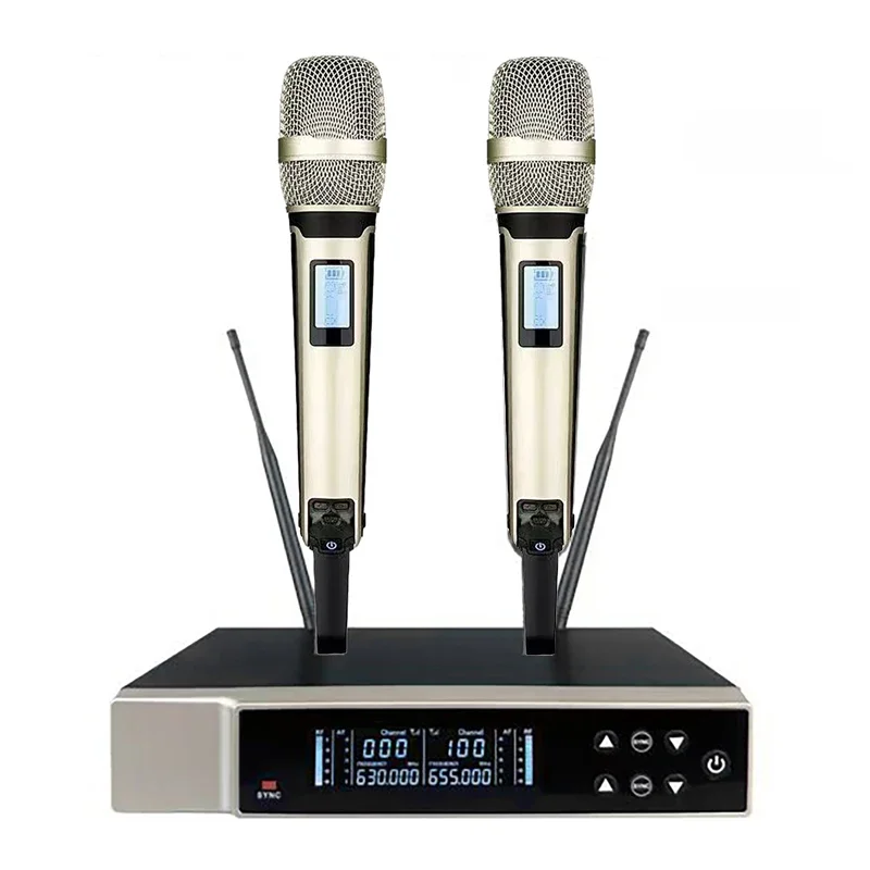 

Wireless Microphone Professional UHF Frequency Dual Channel Handheld Karaoke Mic For Home Party Conferences Speeches Performance