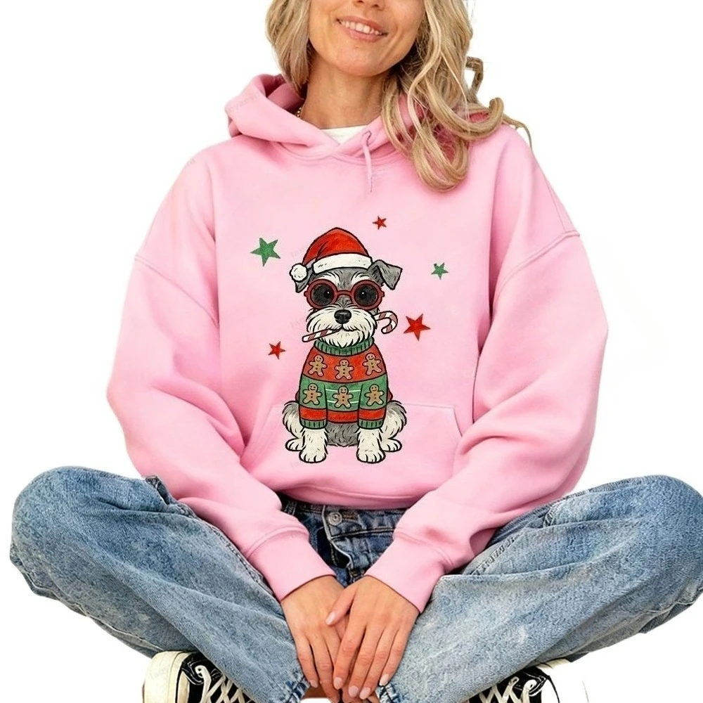 جديد عيد الميلاد الكلب عطلة شنوزر هوديي هدية الرجعية الموسمية مضحك مهرجان الملابس عيد الميلاد الكلب خريف شتاء دافئ المرأة الأعلى #1