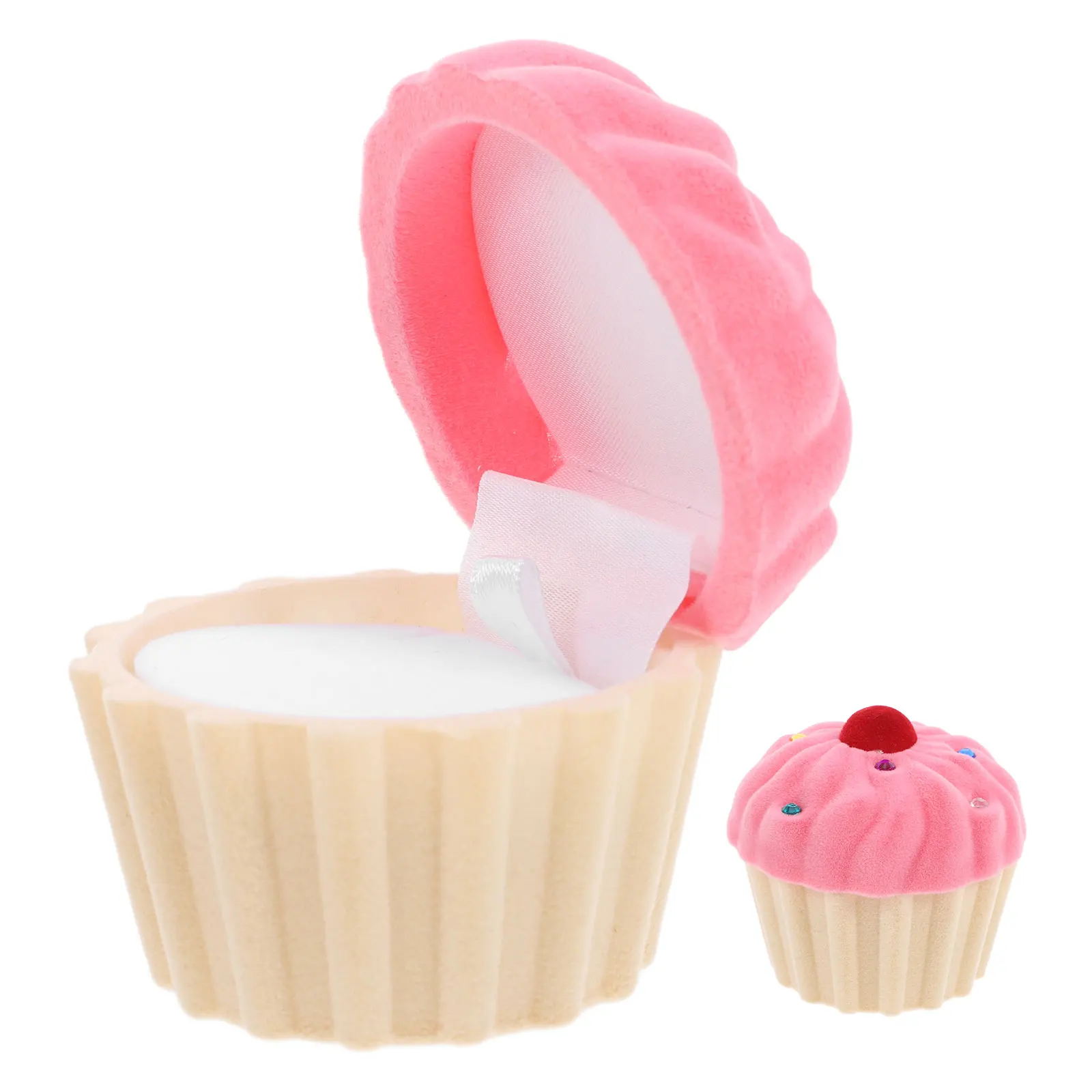 

Cake Cup Shape Ring Box Earring Pendant Locket Necklace Jewelry Case Gift Organizer (Pink and Beige)