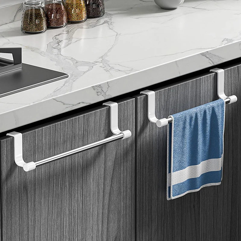 1pcs Wall-Mounted Kitchen Cabinet Towel Rack - Space-Saving Dishcloth Holder For Home And Bathroom No Drilling Require